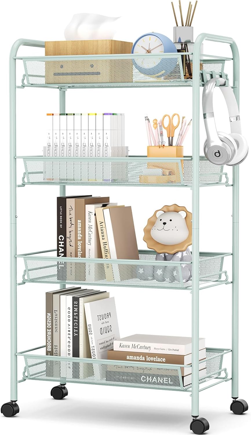 APEXCHASER 4-Tier Rolling Cart,Easy Assemble Mobile Storage Trolley On Wheels,Sl...