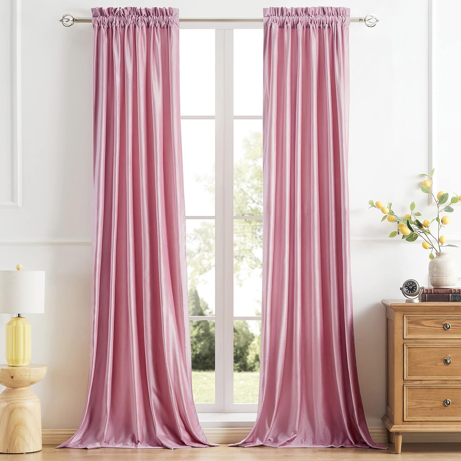 PRIMROSE Pink Curtains 120 inch for Living Room Velvet Window Drapes Treatment S...