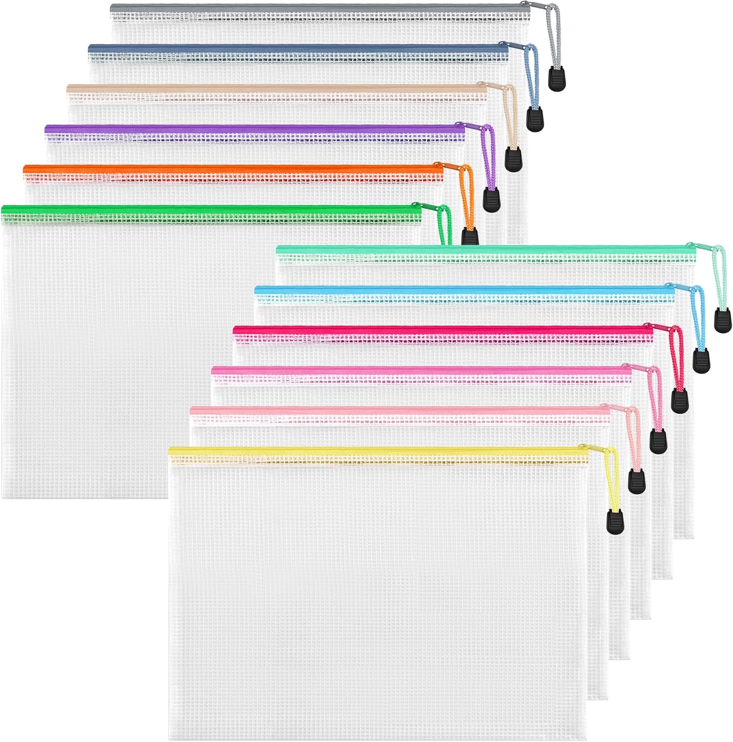 HEETA A4 Zip Wallets,12Pack Strong Plastic Zip Folders Waterproof Puzzle Bags wi...