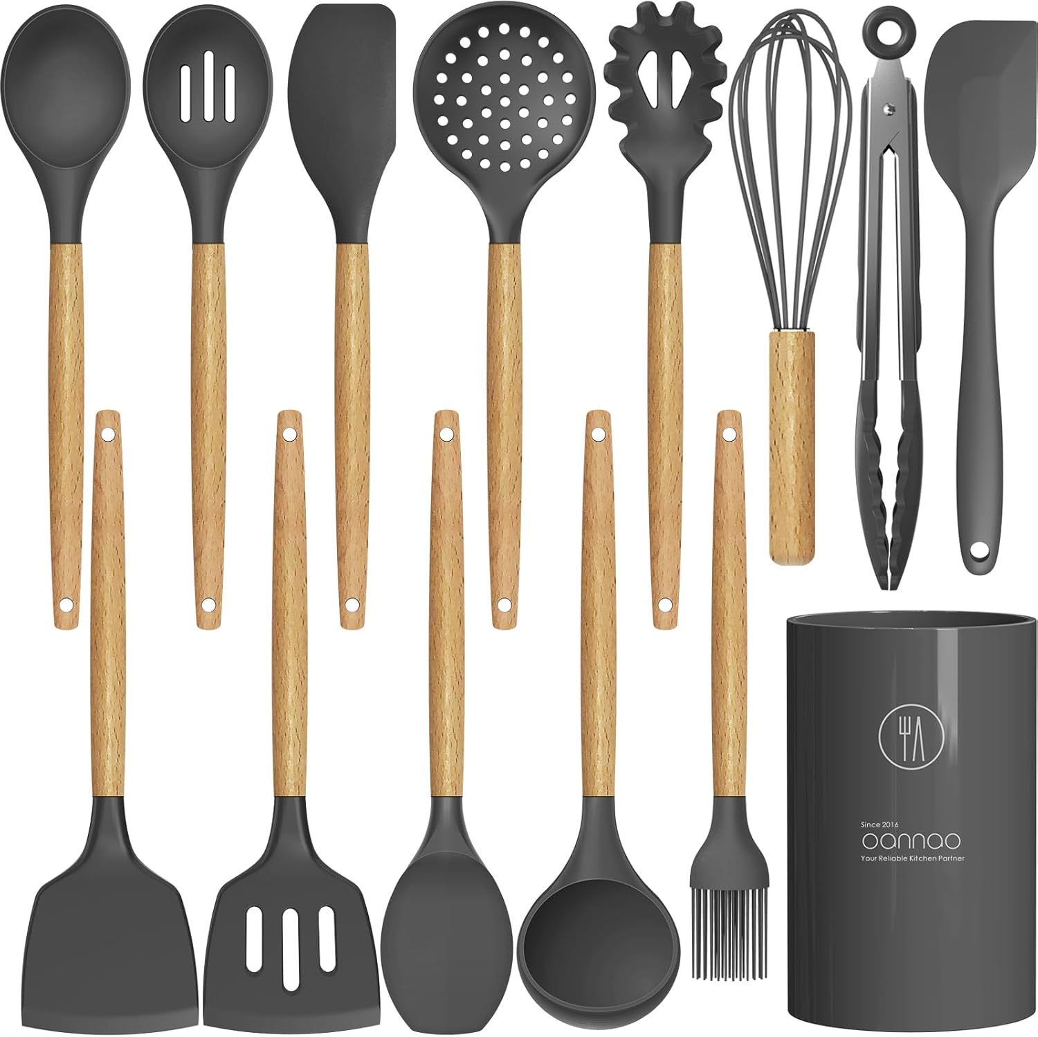 Silicone Cooking Utensils Kitchen Utensil Set - 446°F Heat Resistant Silicone Ki...