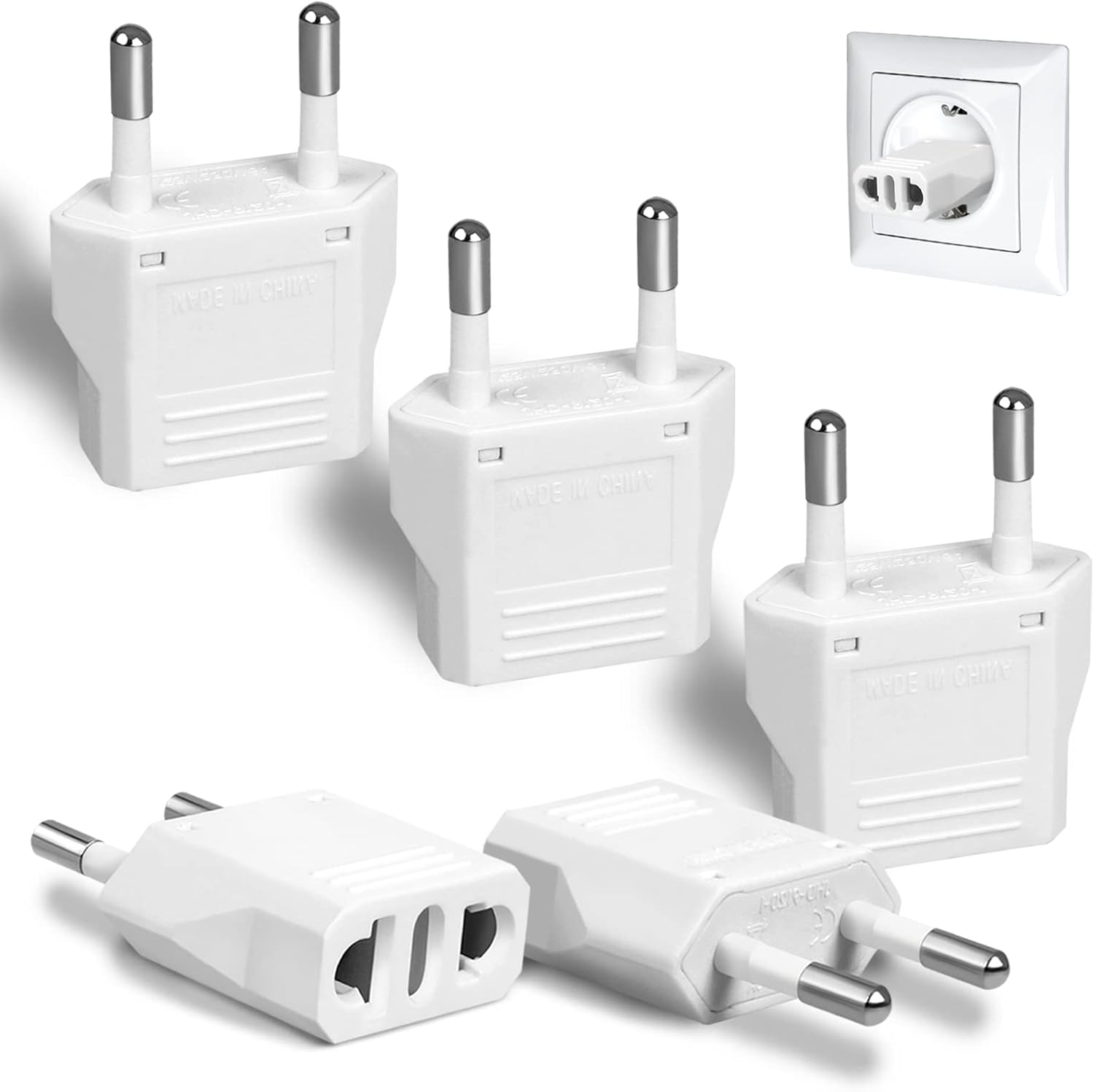 6 Pack US to Europe Plug Adapter - Type C European Travel Adapter, Wall Plug Pow...