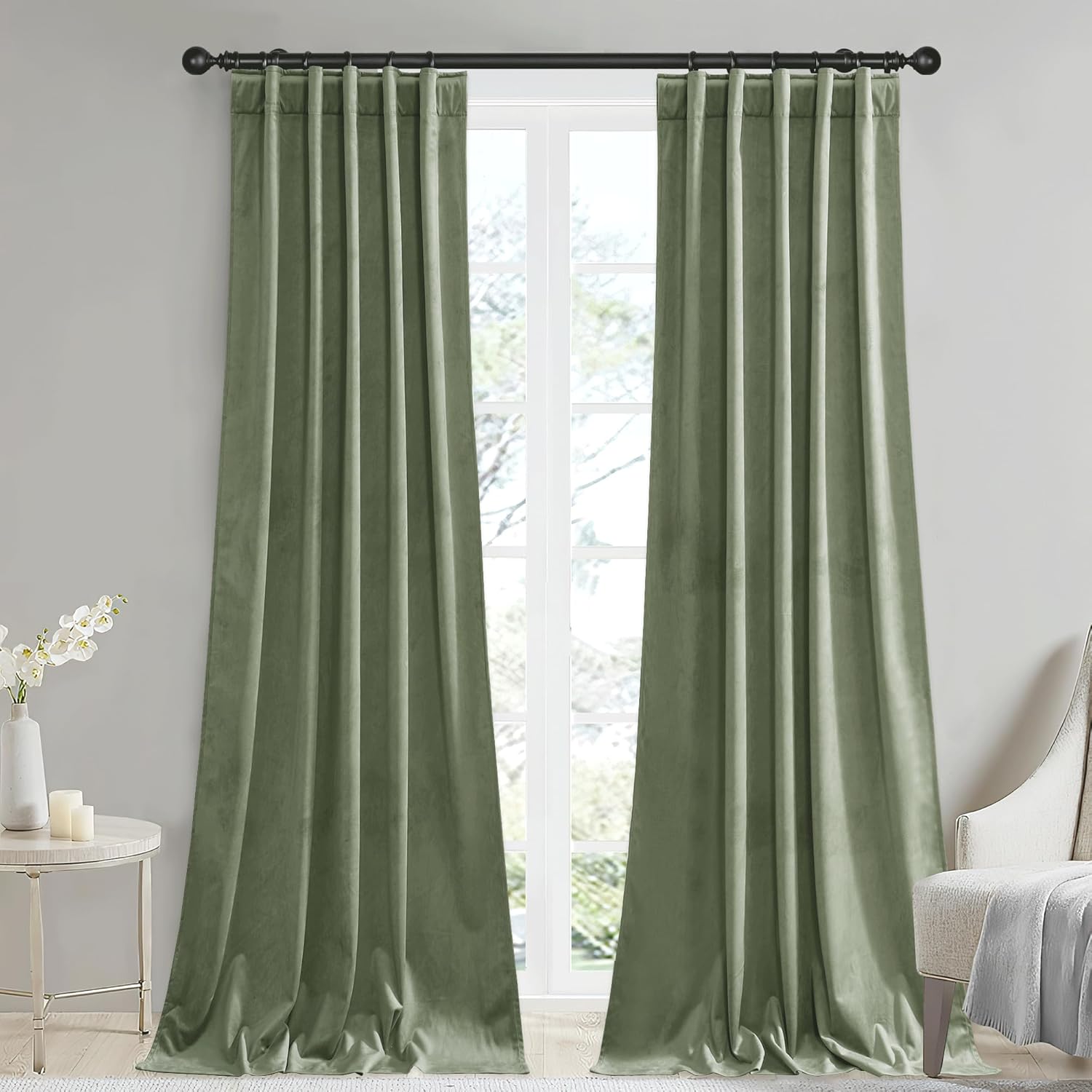 StangH Sage Green Velvet Curtains 90 inches Holiday Decor Backdrops for Christma...