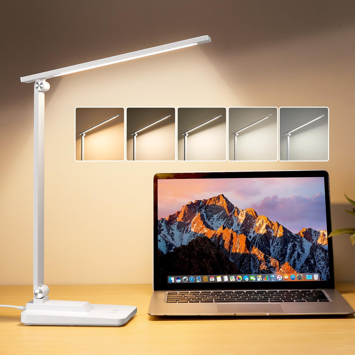 LED Table Desk Lamp, 15 Modes Dimmable Bedside Lamps with Timer, Multi-Powered A...