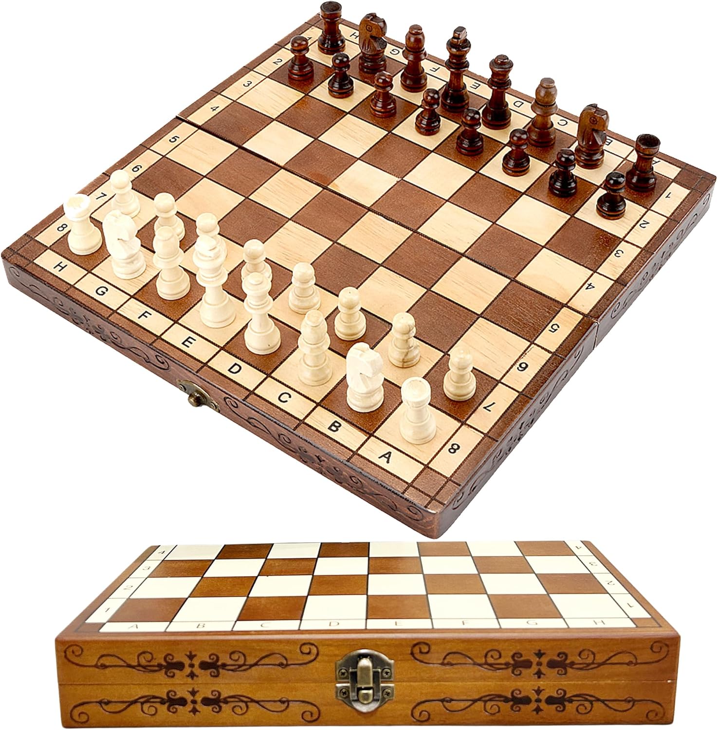 Syrace Folding Hand Crafted Wooden Chess Set Unique Chess Board with Foldable Se...
