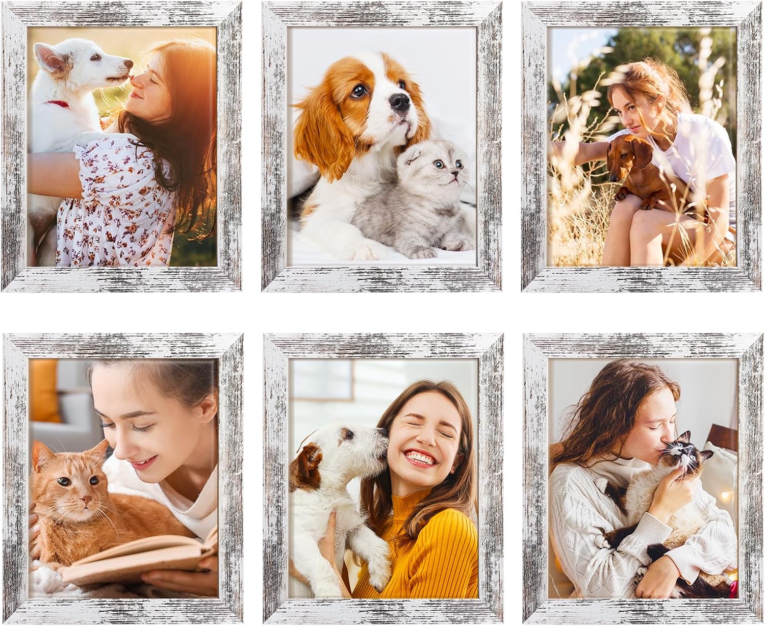 TWING 8x10 Rustic Picture Frames Set of 6 Distressed White Composite Wood Farmho...