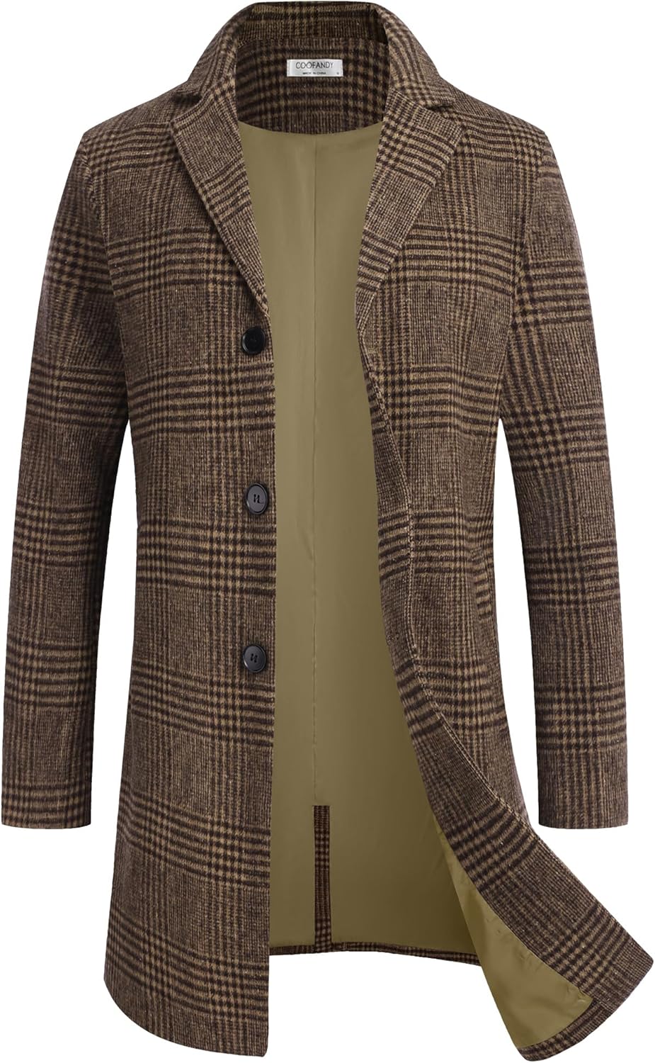 COOFANDY Mens Wool Blend Coat Winter Trench Coats Notched Lapel Collar Single Br...
