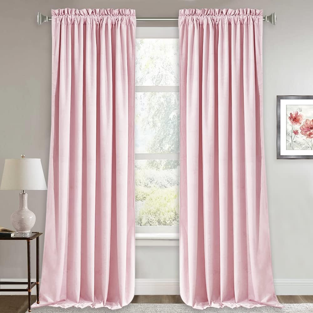 RYB Home Velvet Curtains 84 inches - Soft Velvet Drapes Sunlight Block Window Tr...