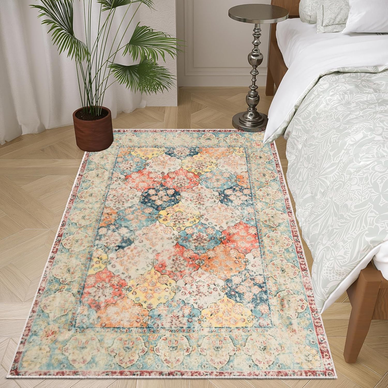 Area Rug 3x5 Machine Washable Area Rugs Non Slip Low Pile Boho Throw Carpet Soft...