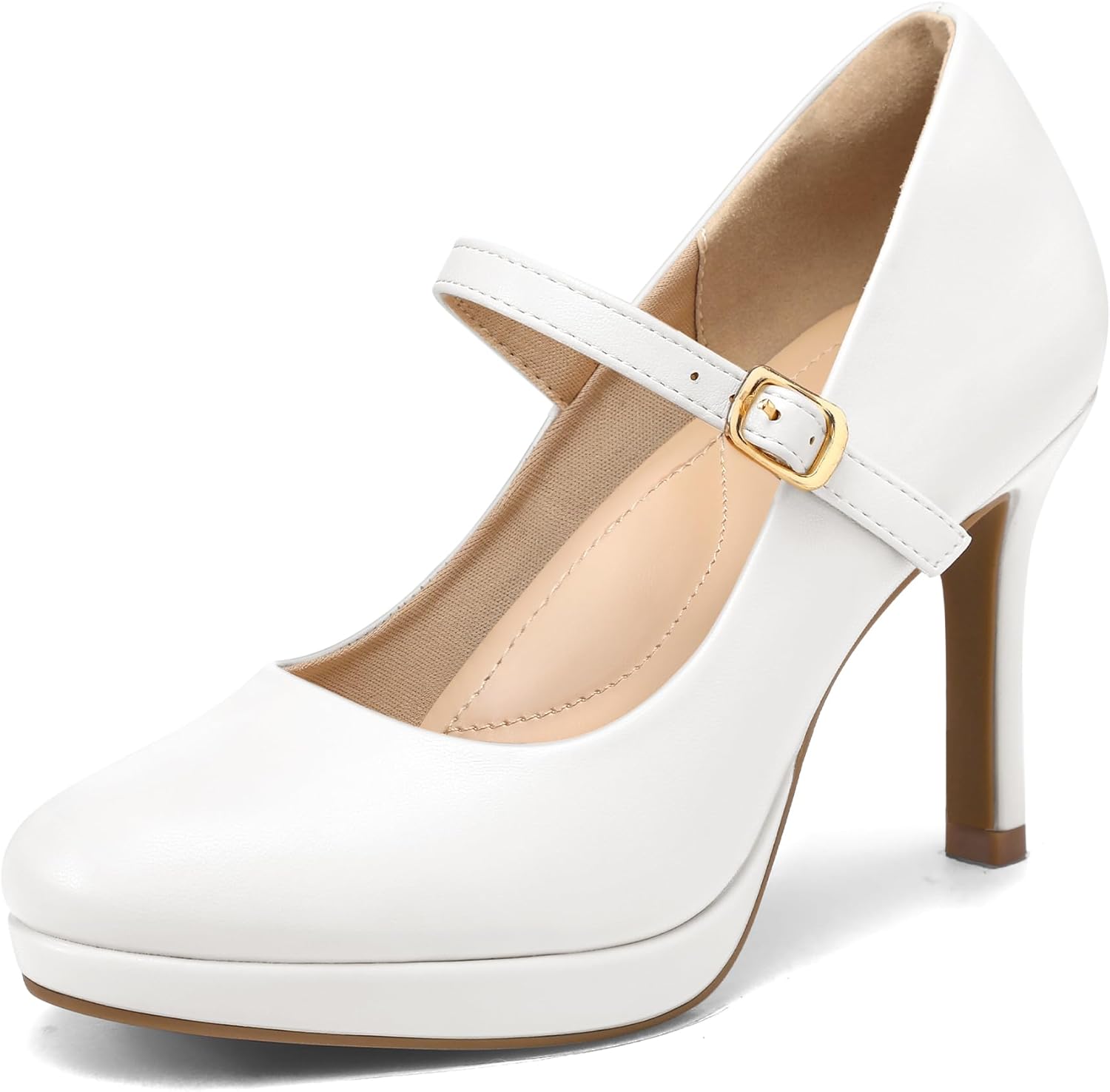 mysoft Women's Pumps Closed Toe Mary Jane Pumps Round Toe Platform High Heel Dre...
