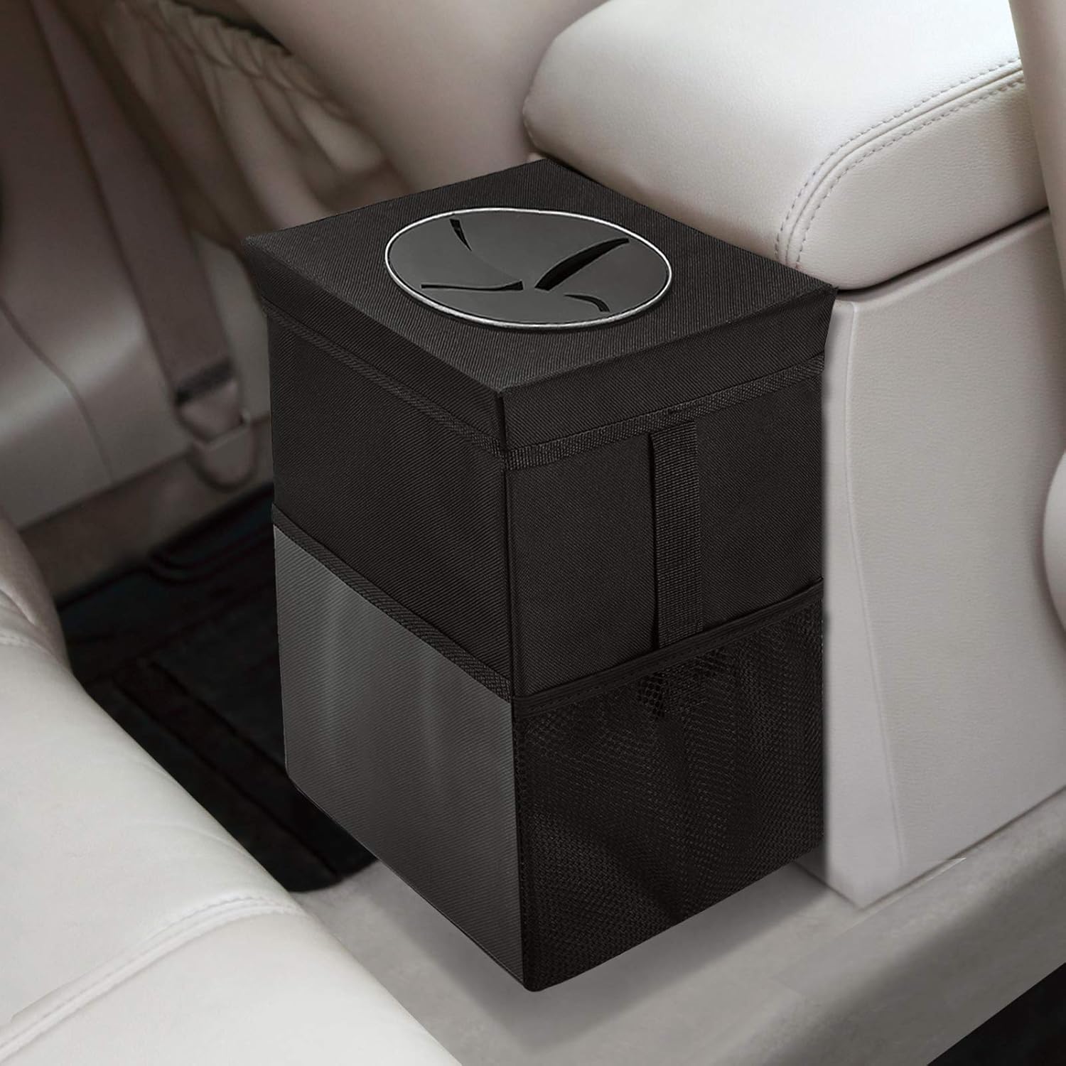 Car Trash Can with Lid - Car Trash Bag Hanging with Storage Pockets Collapsible...