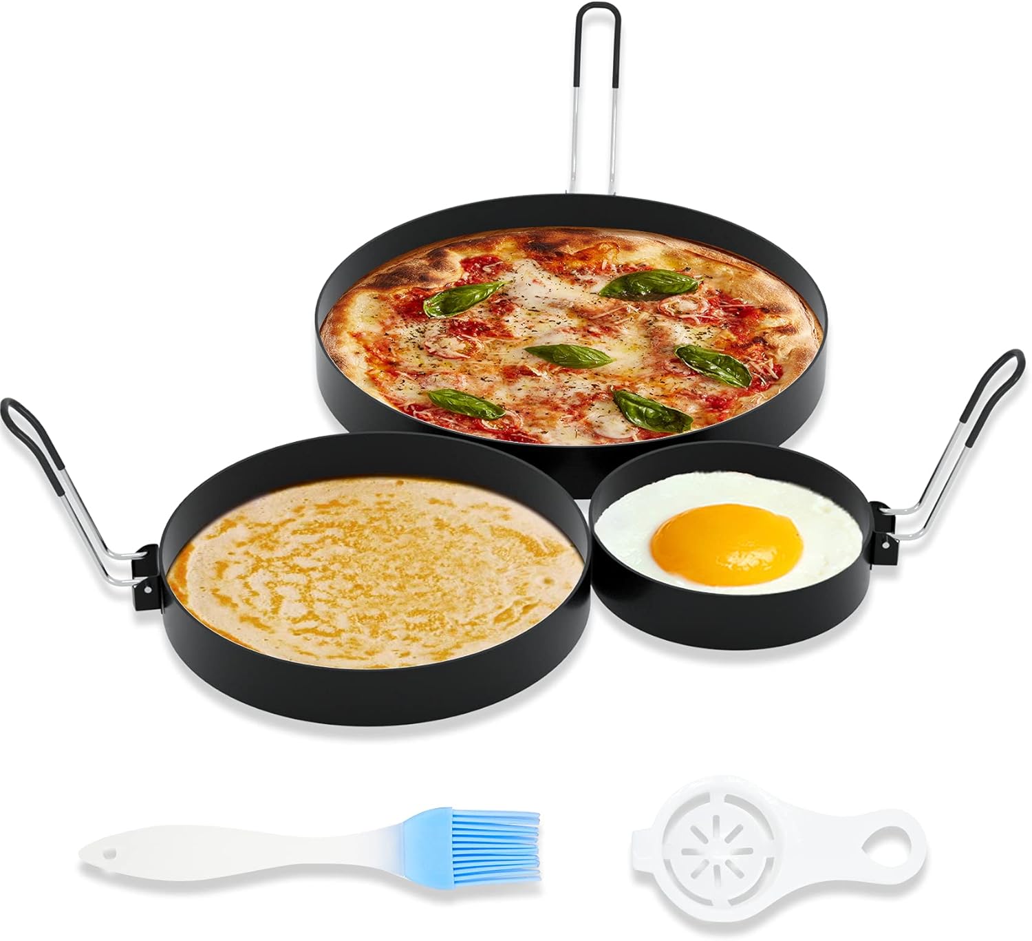 8" Omelet Ring, 6" Pancake Ring, 3.5" Egg Ring for Griddle Frying Eggs (Upgrade...