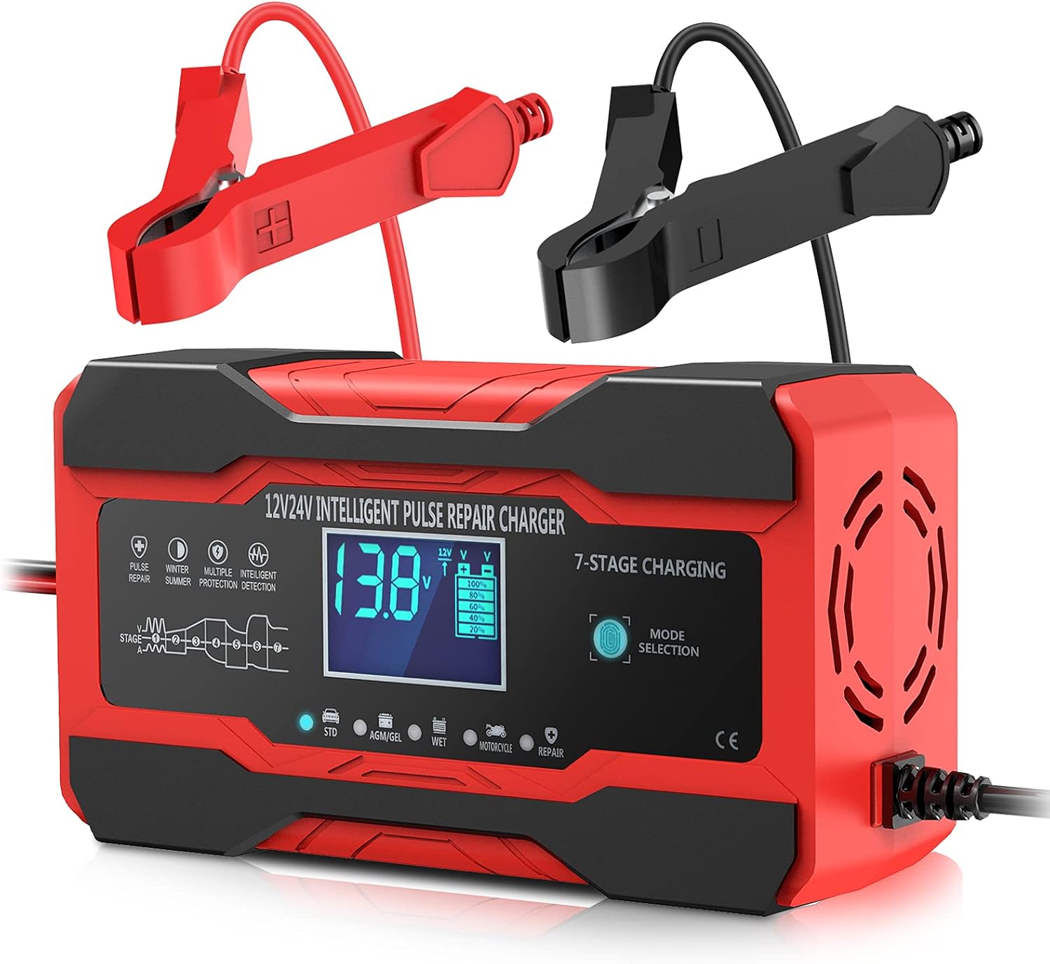 YONHAN Battery Charger 10-Amp 12V and 24V Fully-Automatic Smart Car Battery Char...