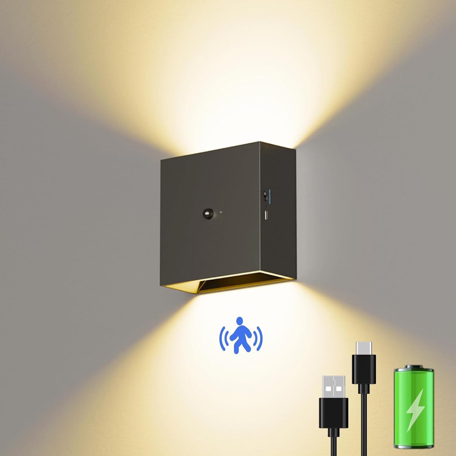 Suright Battery Wall Light with Motion Sensor, LED Rechargeable Wall Light Indoo...