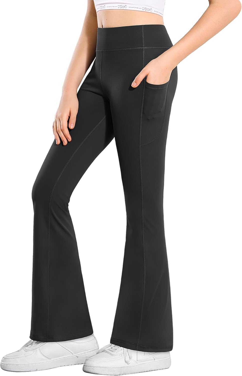 Stelle Girl's Flare Leggings with Pockets High Waisted Bootcut Yoga Pants Kids D...