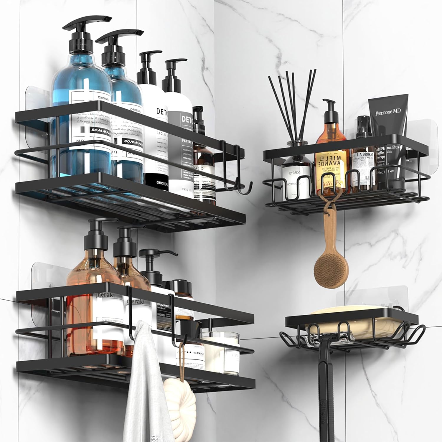 Cooeco 4 Pack Large Shower Caddy, Bathroom Shelves...