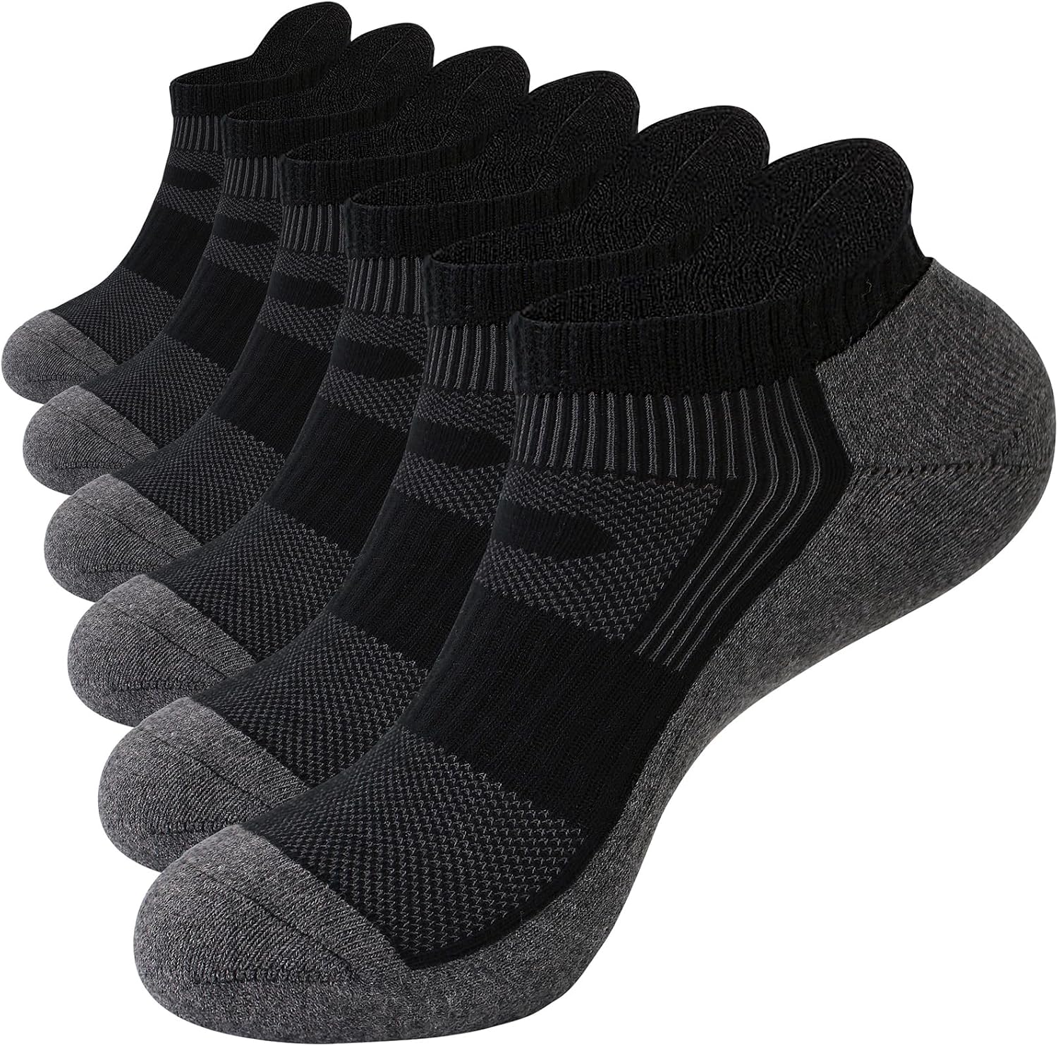Stoeury Mens Running Socks, Cushioned Anti Blister Trainer Socks, Black White An...
