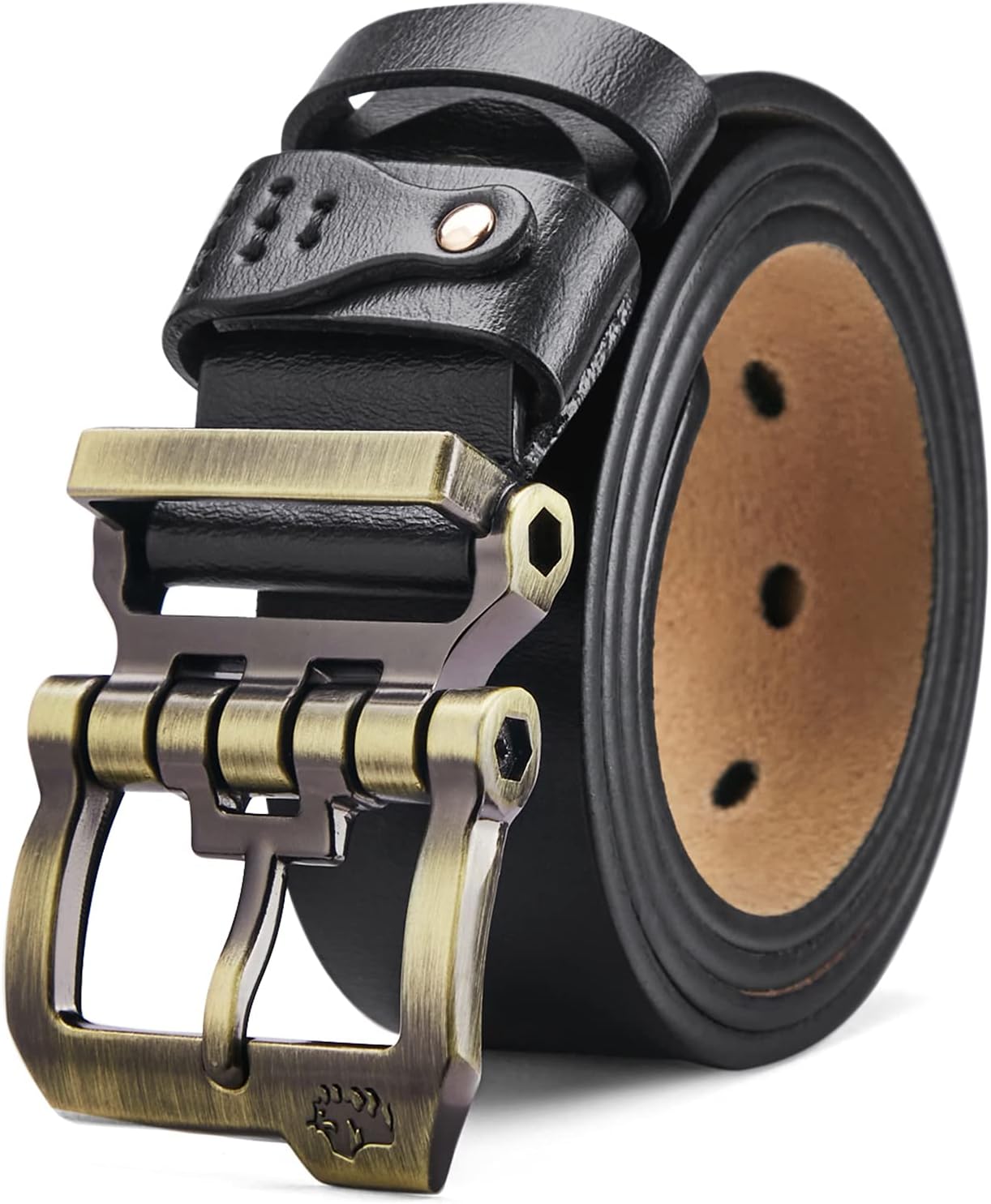 BISON DENIM Men's Belt - Leather Waistband with Anti-Scratch Pin Great for Jeans...