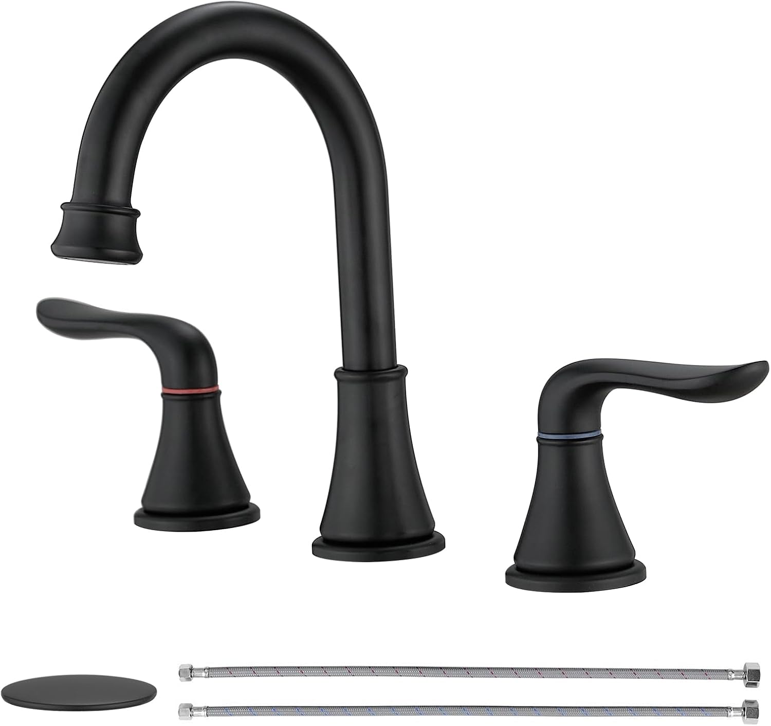 Bathroom Faucets 3 Hole, 8 Inch Widespread Bathroom Sink Faucet Black, Modern Do...