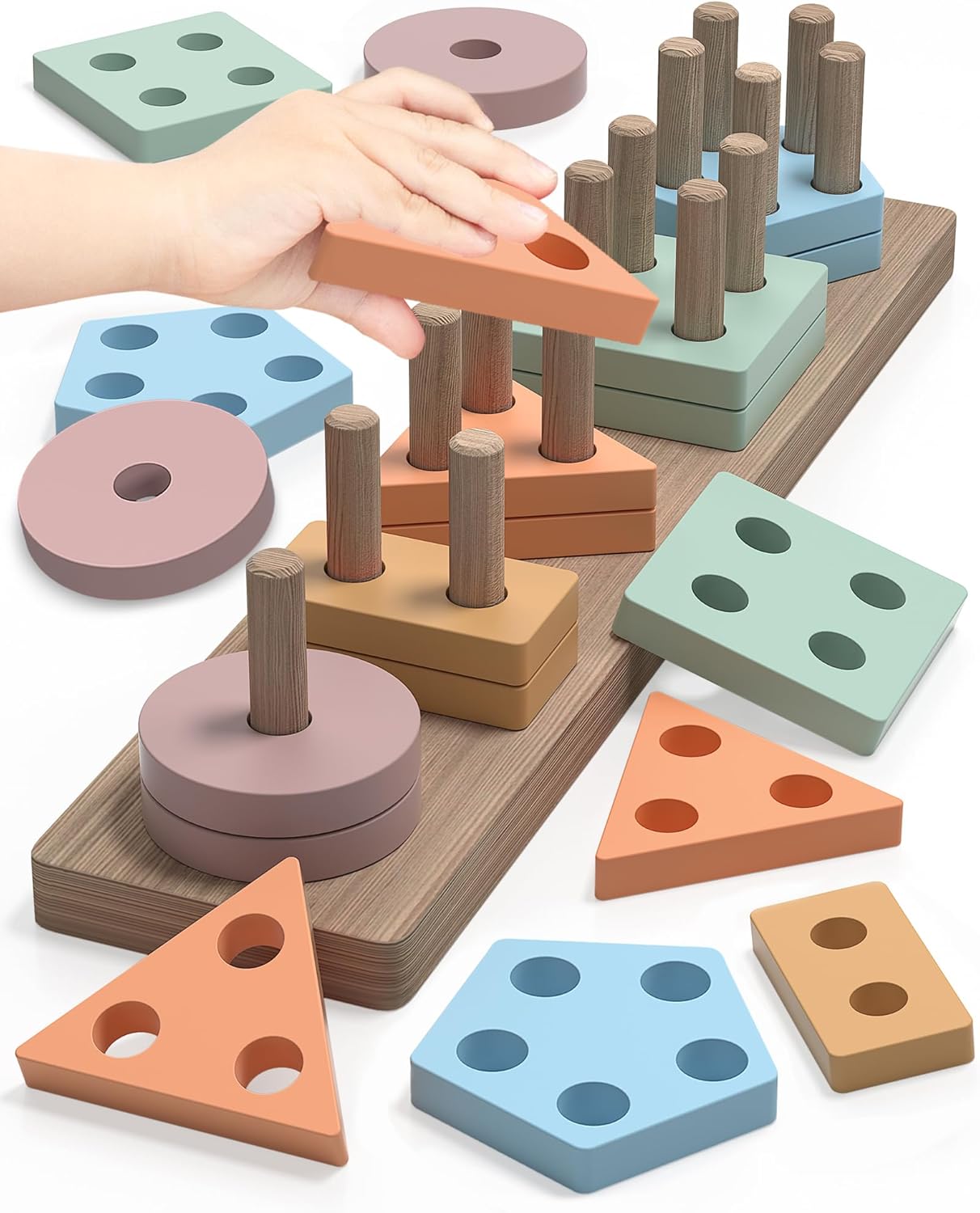 Montessori Toys for 1 2 Year Old Girl and Boy, Shape Sorter Wooden Toys for Todd...