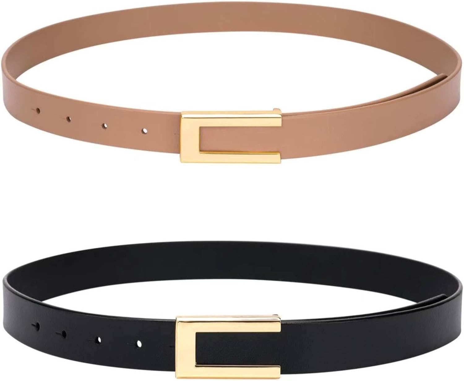 Womens Leather Belt Skinny Waist Belt for Dresses Jeans Pants with Gold Buckle M...