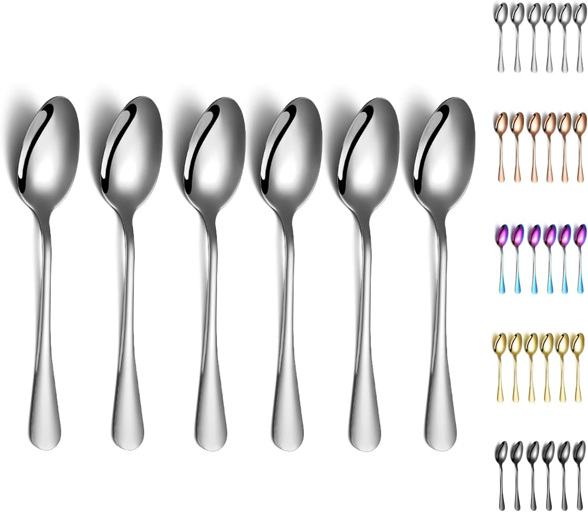 Dinner Spoons, Kyraton 6 Pieces 19cm Stainless Steel Table Spoon, Soup Spoons, D...