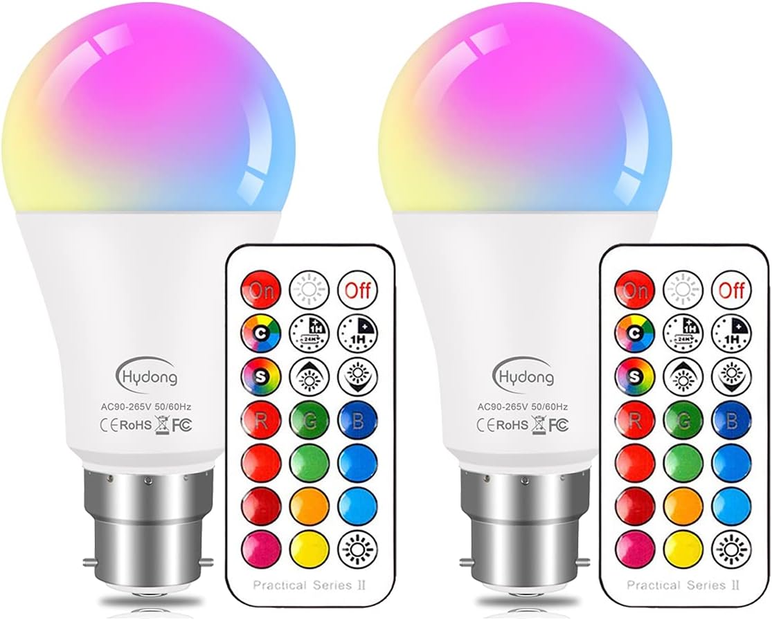 HYDONG Colour Changing Light Bulb B22 Bayonet 10W RGBW LED Light Bulbs with Remo...