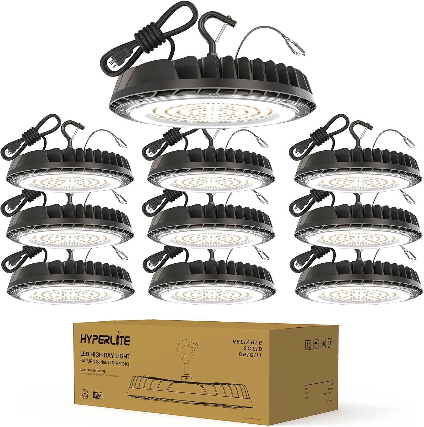 HYPERLITE High Bay LED Lights 150W, 10 Packs LED High Bay Light 21000LM, LED UFO...
