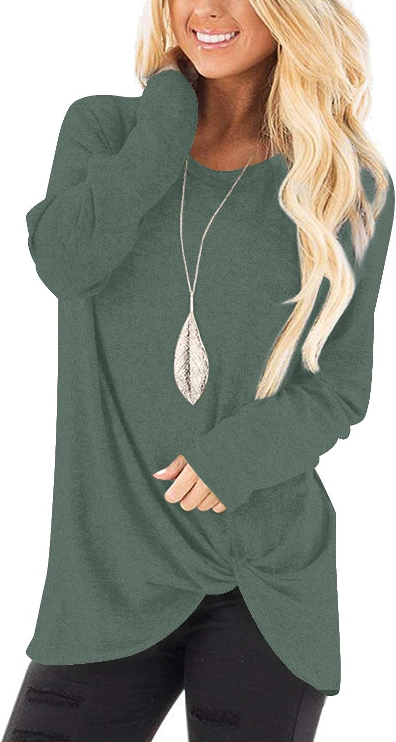 NILOUFO Womens Long Sleeve Shirts Casual Blouses Trendy Twist Knot Tunics Tops f...
