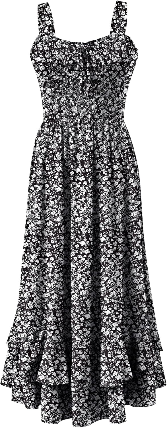 Caracilia Women's Smocked Maxi Dress Summer Casual Boho Sleeveless Strap Ruffle...
