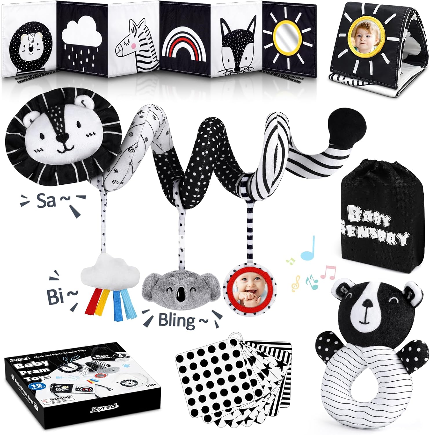 Joyreal Spiral Pram Toys for Babies - Black and White Sensory Toys, High Contras...