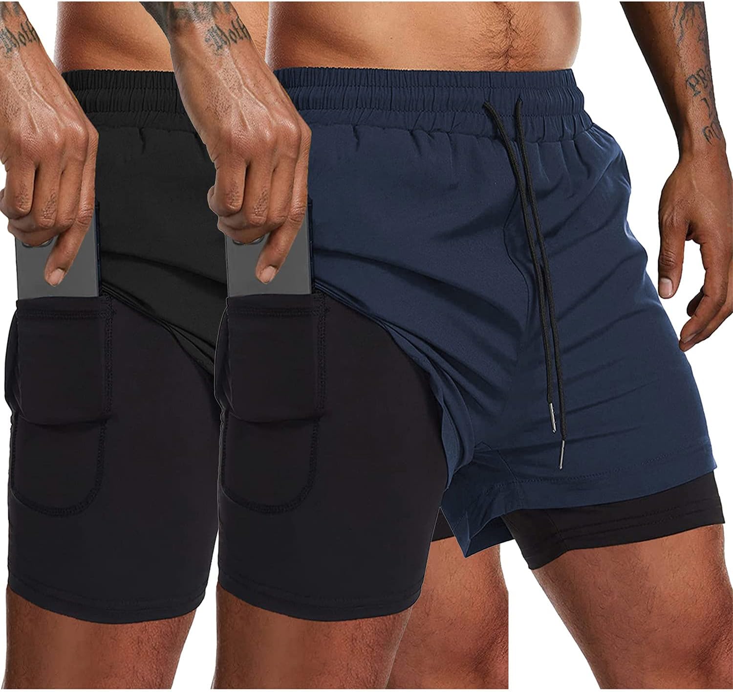 COOFANDY Men's 2 Pack Running Shorts 2 in 1 Workout Shorts Quick Dry Gym Trainin...