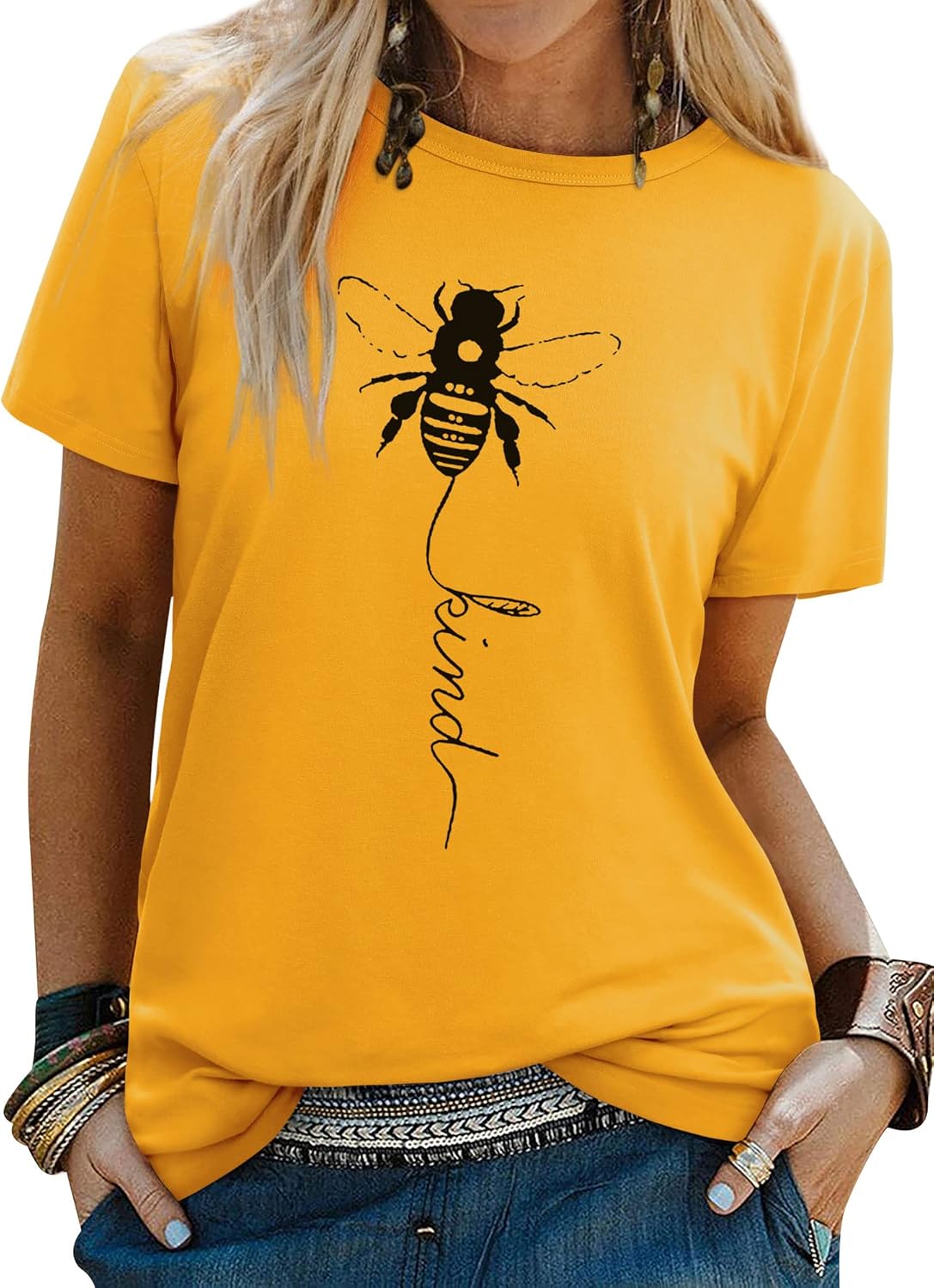 Dresswel Women Bee Kind T-Shirt Ladies Bee Graphic Shirt Crew Neck Short Sleeve...