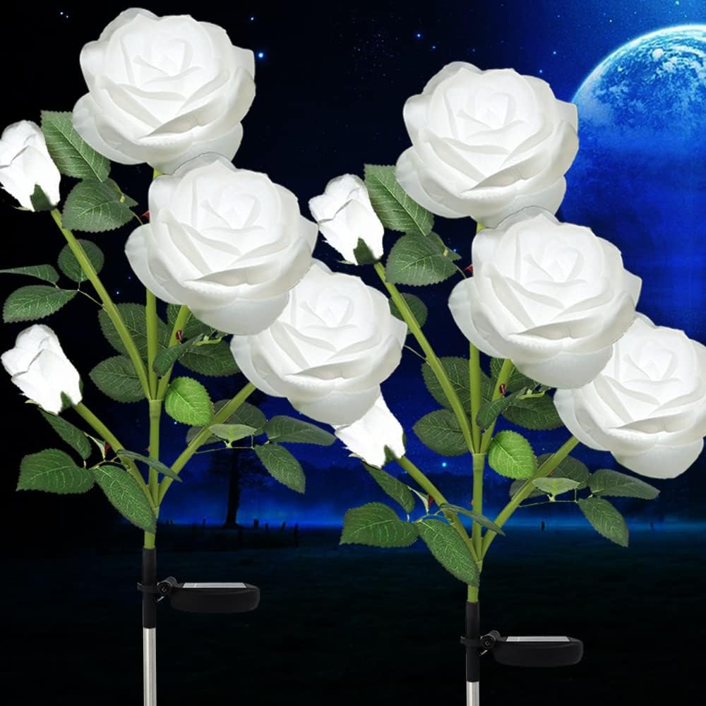 HELESIN Solar Lights Outdoor Garden Flowers, 2x5 Brighter Solar Flower Lights, S...