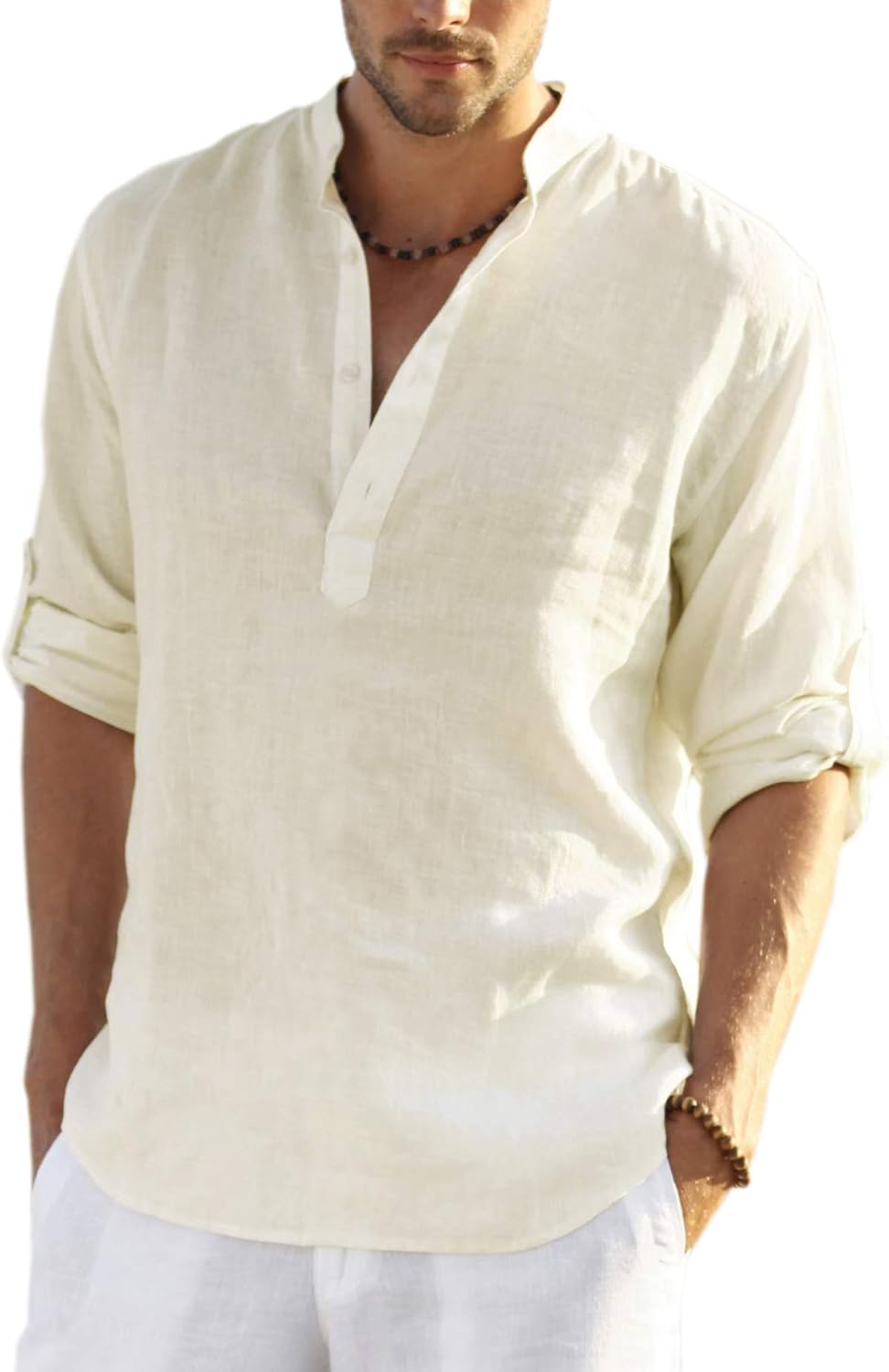 COOFANDY Men's Cotton Linen Henley T-Shirts Long Sleeve Hippie Casual Beach T-Sh...