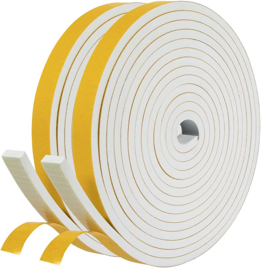 fowong Draft Excluder Tape for Doors, 2 Rolls 12 mm(W) x 6 mm(T) x 4M (L) Weathe...