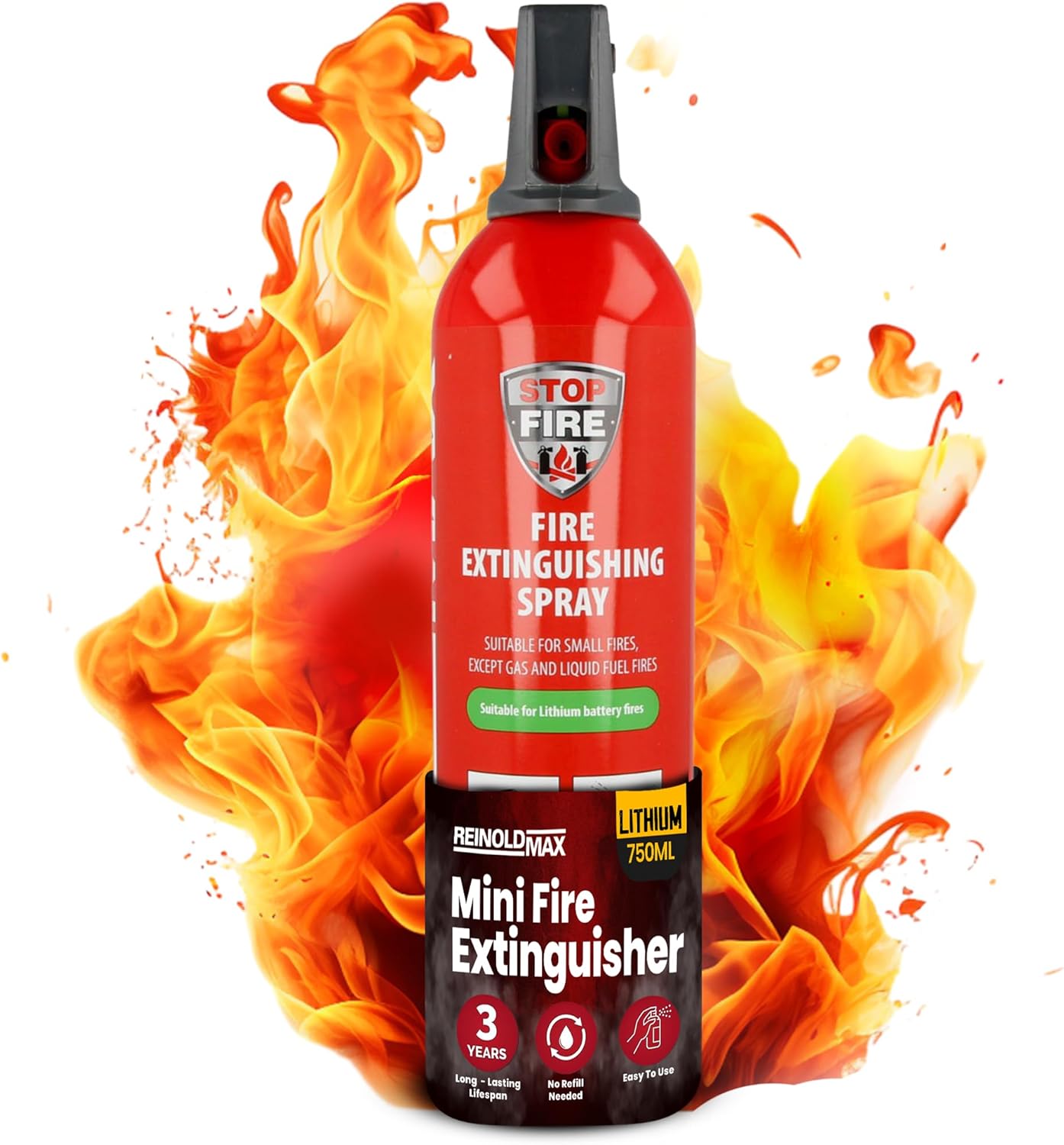 750ml ReinoldMax Compact Fire Extinguisher for Lithium Batteries, Electric Scoot...