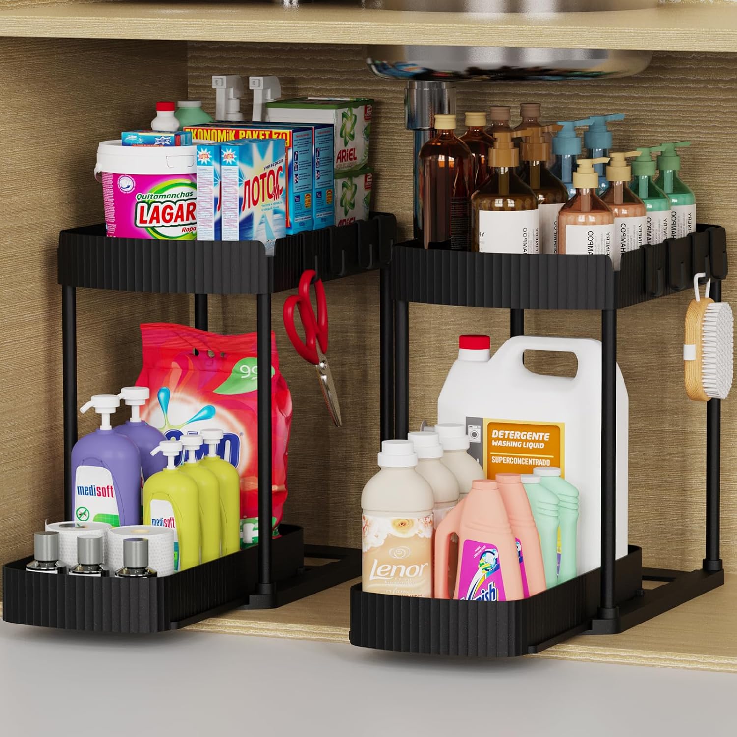 2 Pack Multi-Purpose Pull-Out Storage Organizers, Under Sink Organizers and Stor...