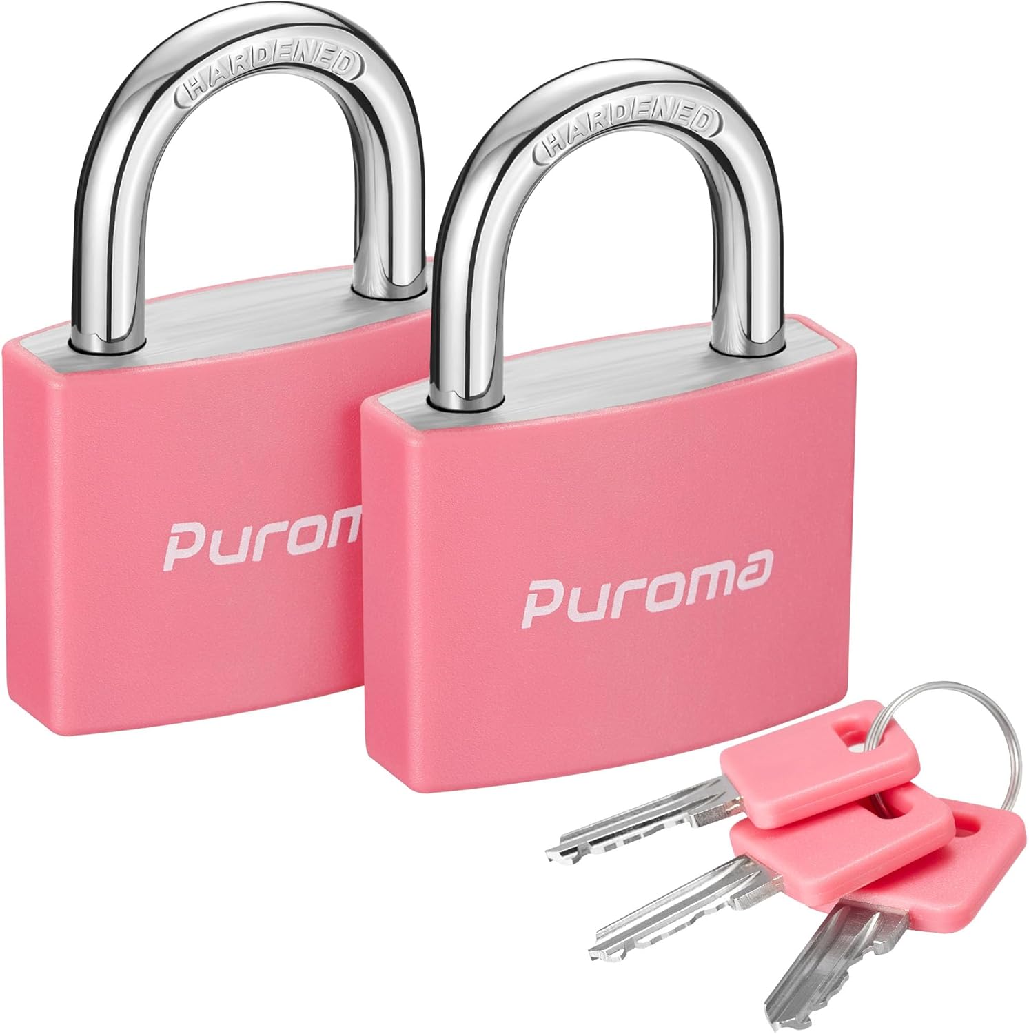 Puroma Lock Keyed Padlock, 2 Pack Aluminum Locks with 3 Keys Alike, 1.1 Inch Loc...