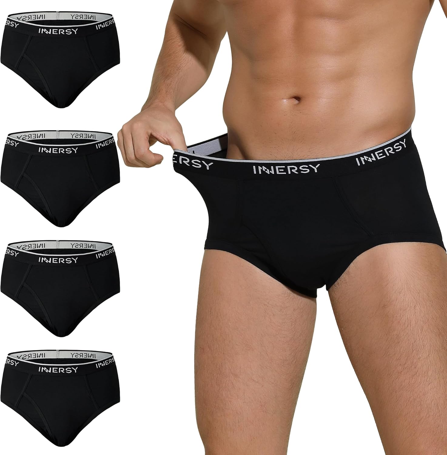 INNERSY Elderly Mens Briefs Underwear Soft Cotton Underpants with Fly High Waist...