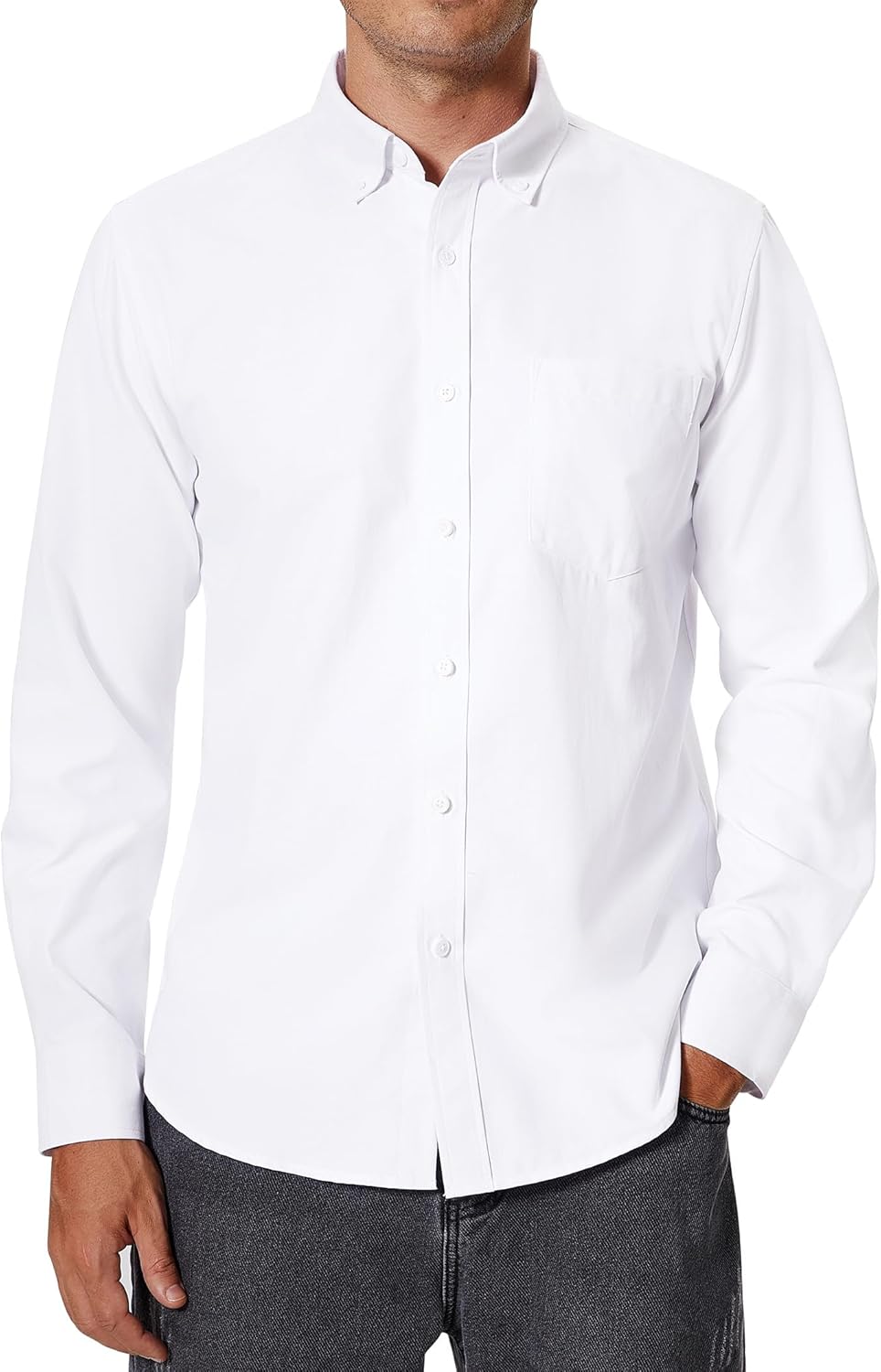 siliteelon Men's Oxford Shirt Long Sleeve Smart Casual Plain Regualr Fit Button...