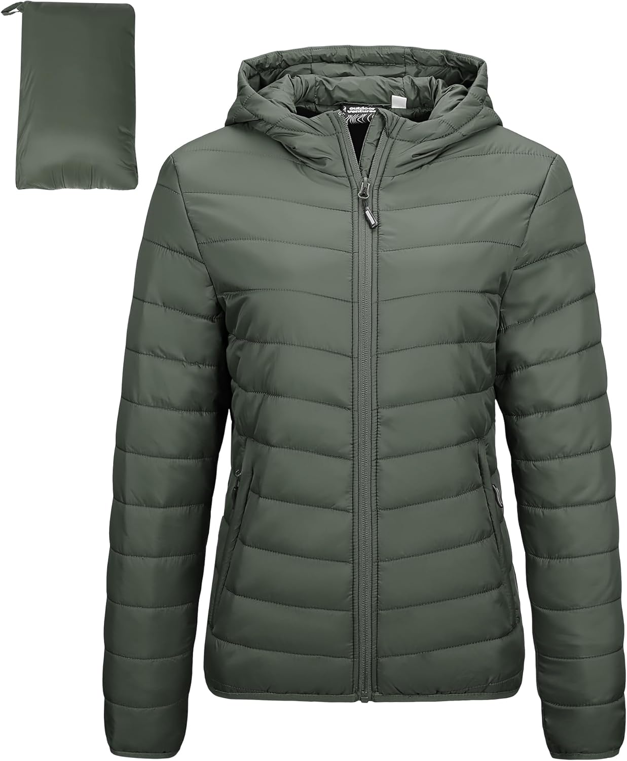 Outdoor Ventures Womens Winter Lightweight Puffer Jacket with Hood Warm Short Pa...
