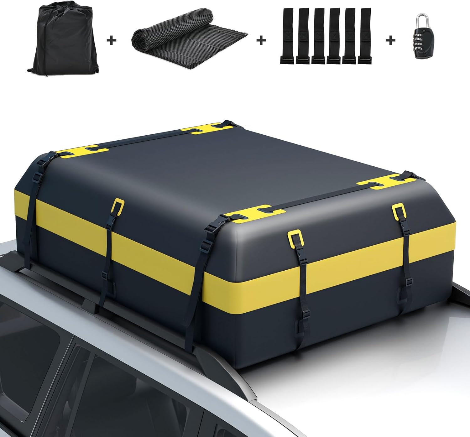 COSTWAY 15/21 Cubic Feet Car Roof Bag, 100% Waterproof Roofing Cargo Carrier wit...
