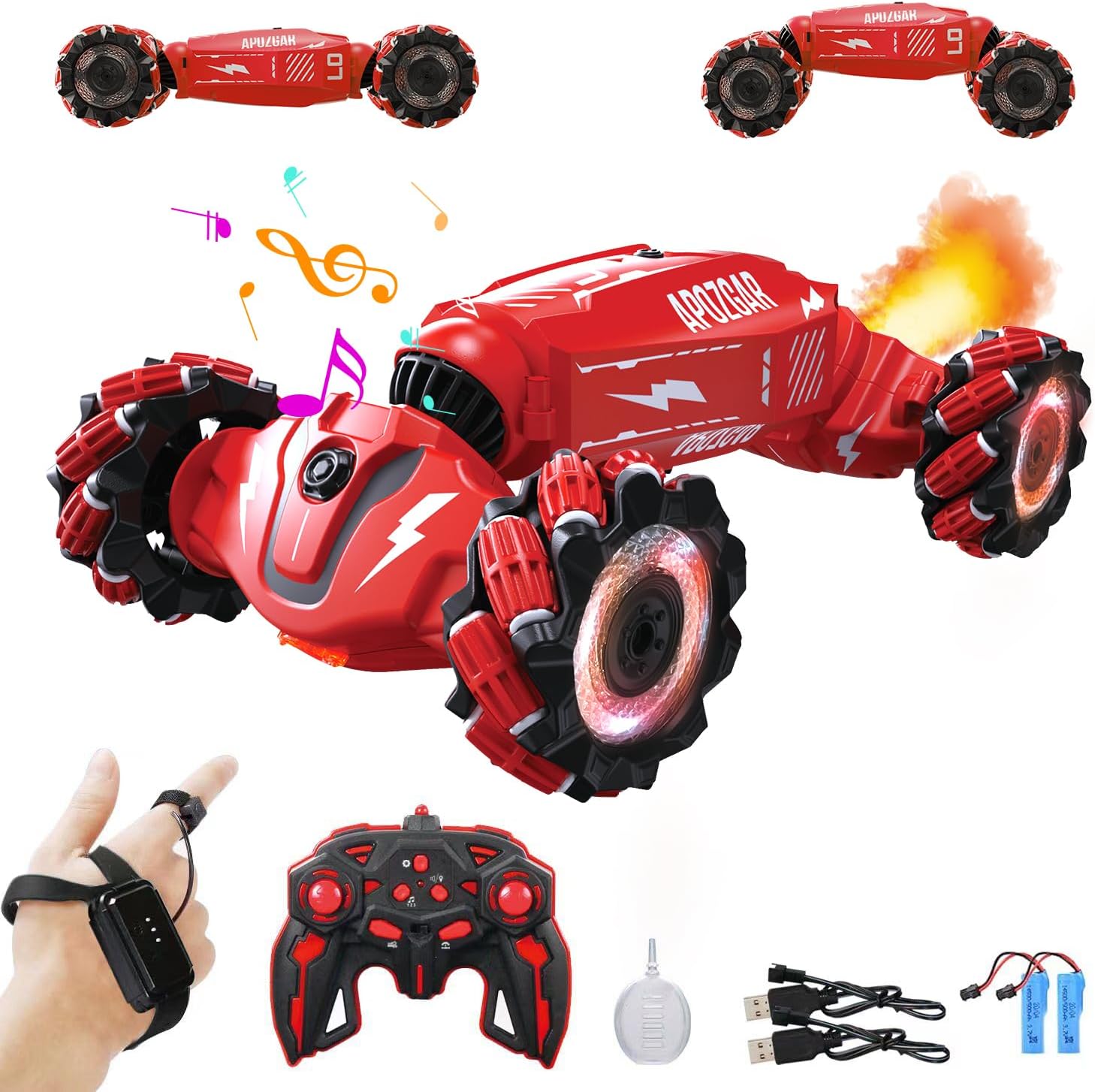 Upgraded Hand Gesture Sensing RC Stunt Car with Lights Music, Spray Drift Hand G...