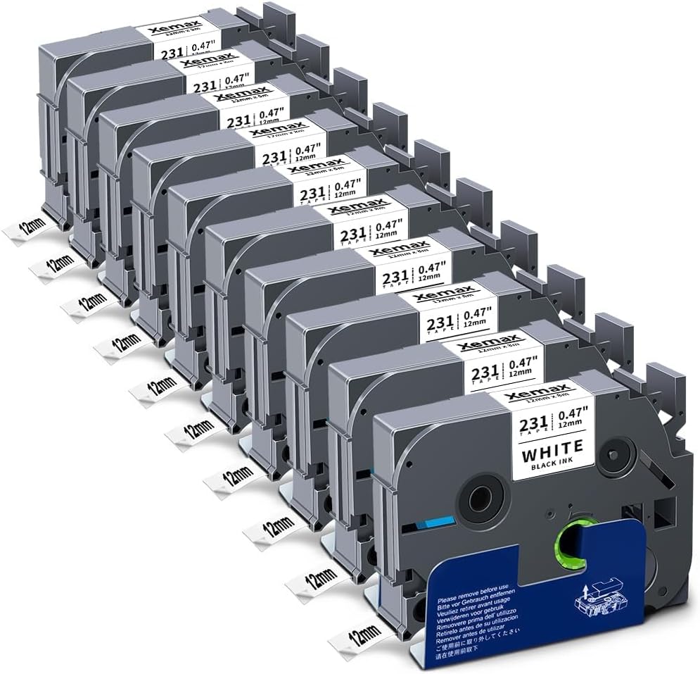 10x XemaX Label Tape Compatible for Brother Label Printer Tape 12mm TZe-231 P-To...