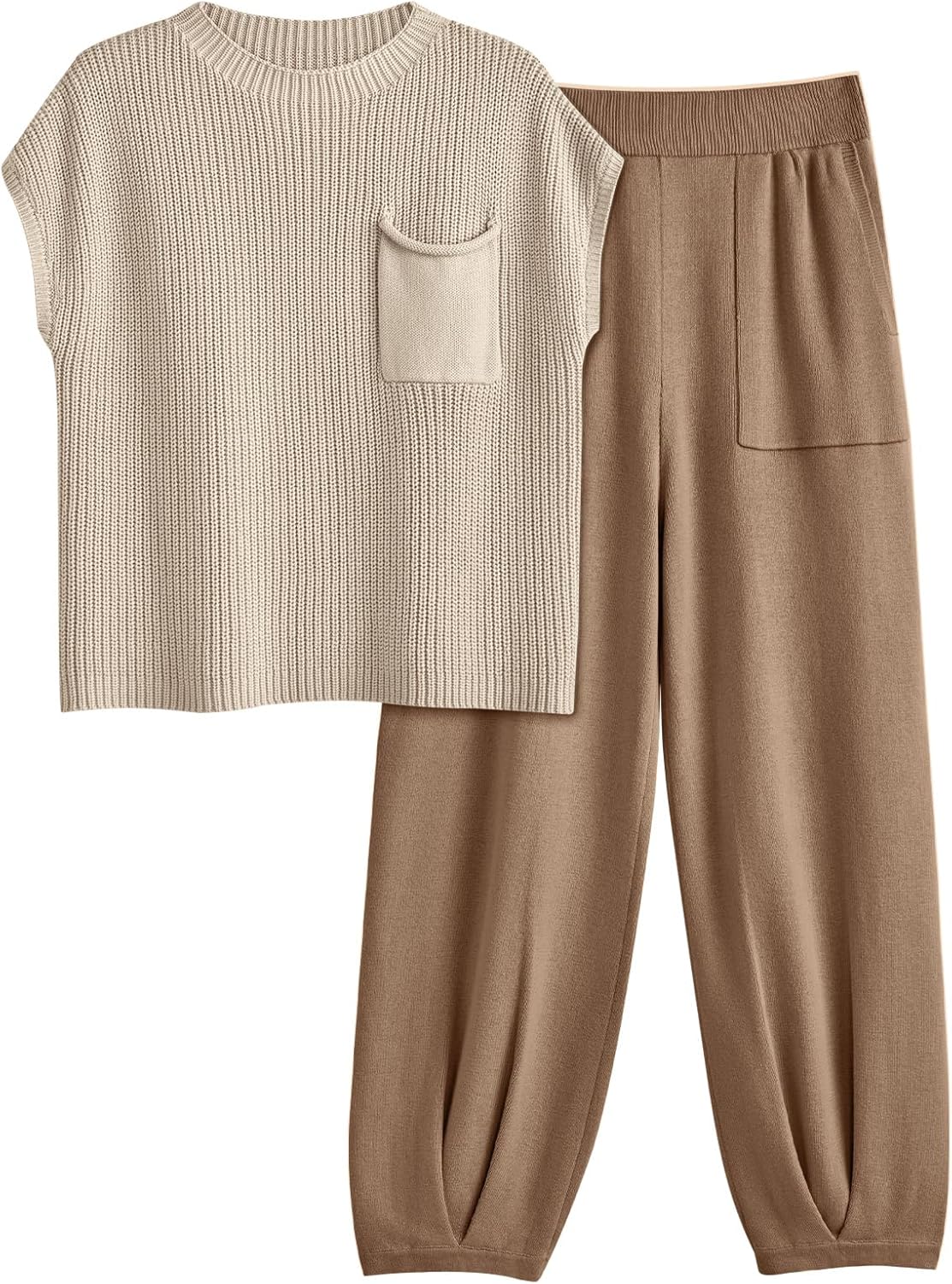 LILLUSORY 2 Piece Knit Sets For Women Trendy Sweatsuit Sets Light Khaki Medium