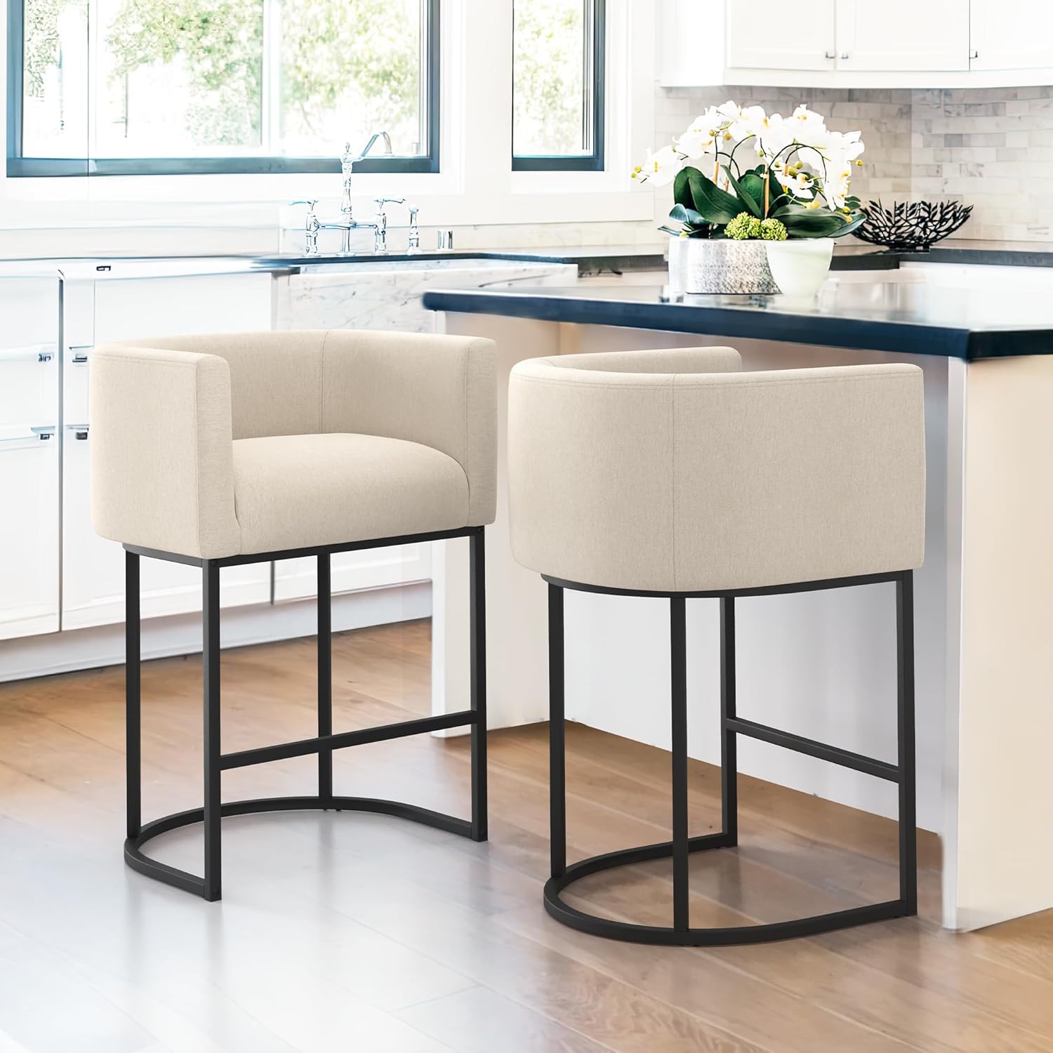 LUE BONA 27" H Counter Height Bar Stools Set of 2, Modern Barrel Counter Stools...