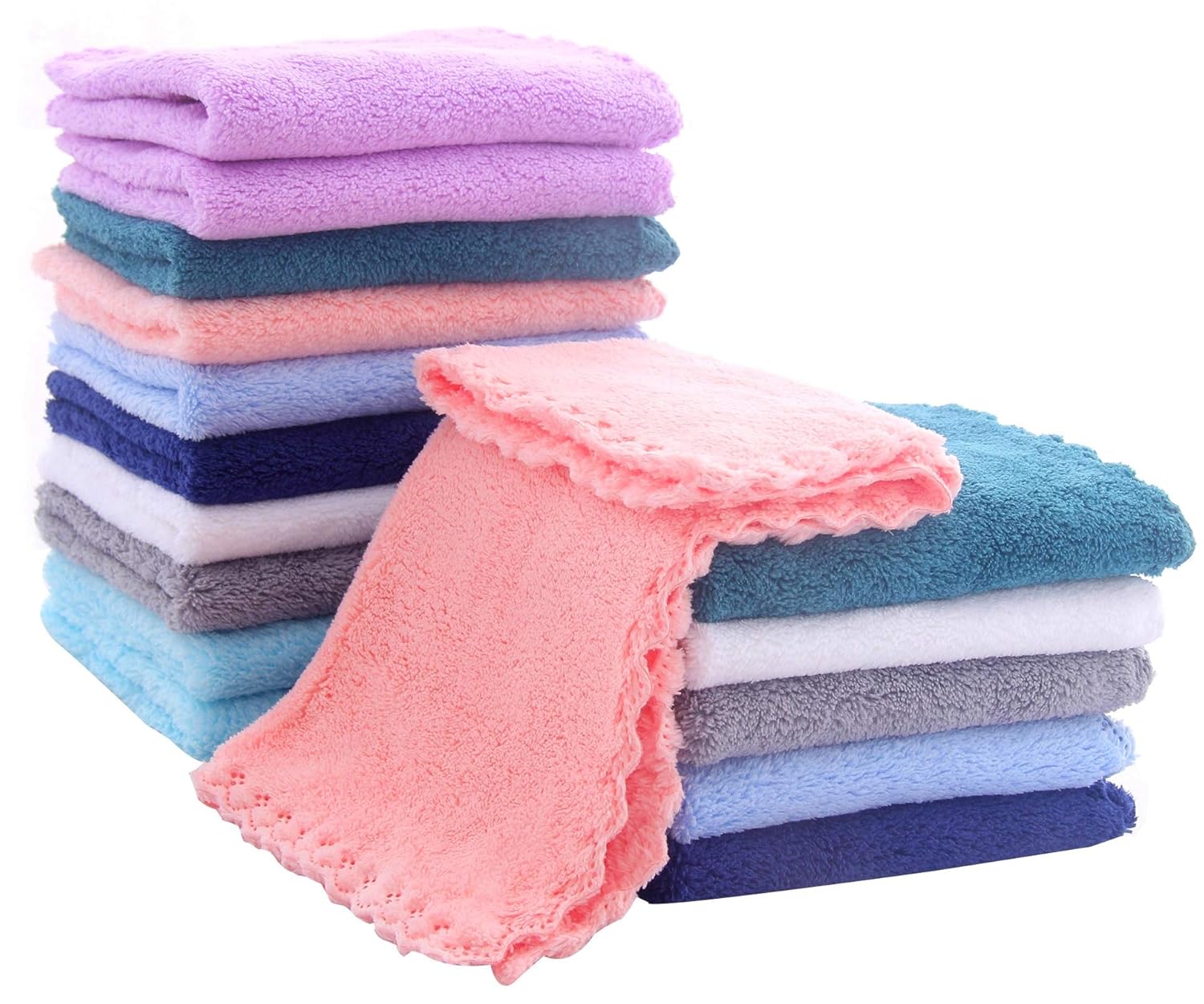 16 Pack Baby Washcloths - Luxury Multicolor Coral Fleece - Extra Absorbent and S...