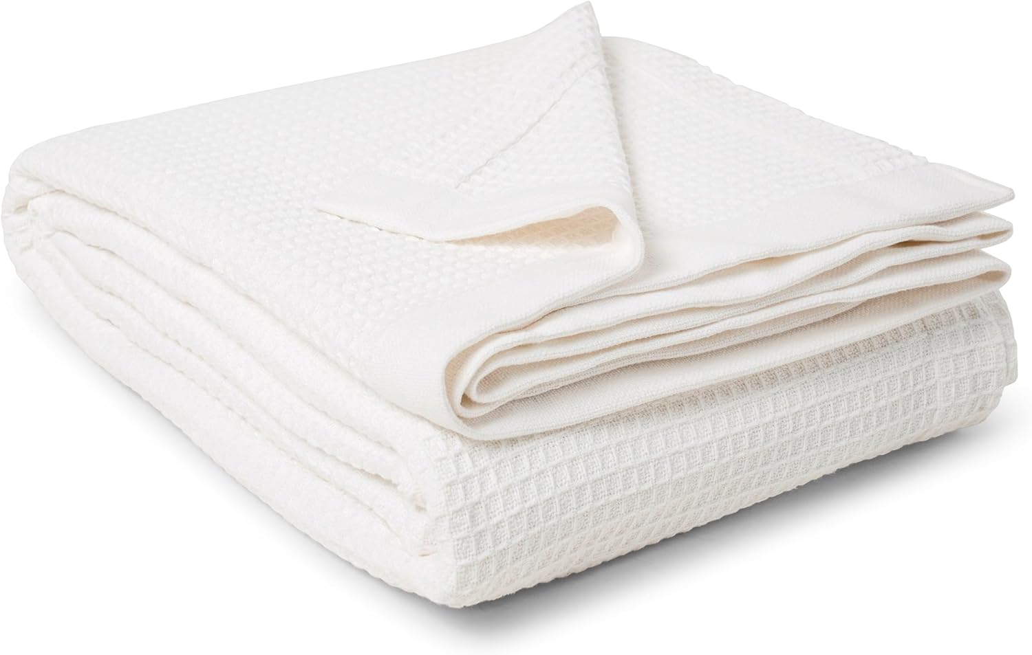 100% Cotton White Waffle Weave Lightweight Blanket Queen Soft, Breathable, and C...