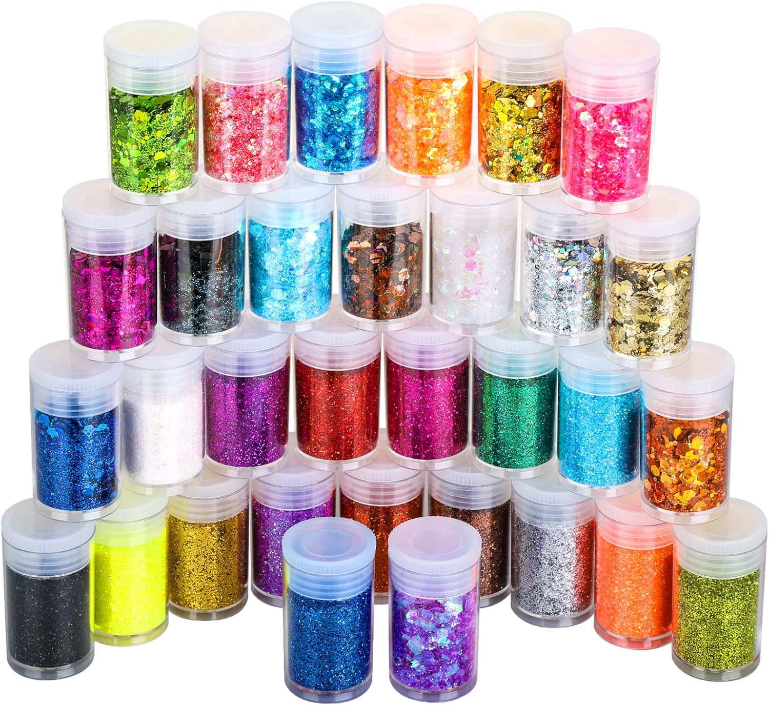LEOBRO Fine Glitter & Chunky Glitter,16pcs Extra Fine Glitter Powder & 16pcs Hol...