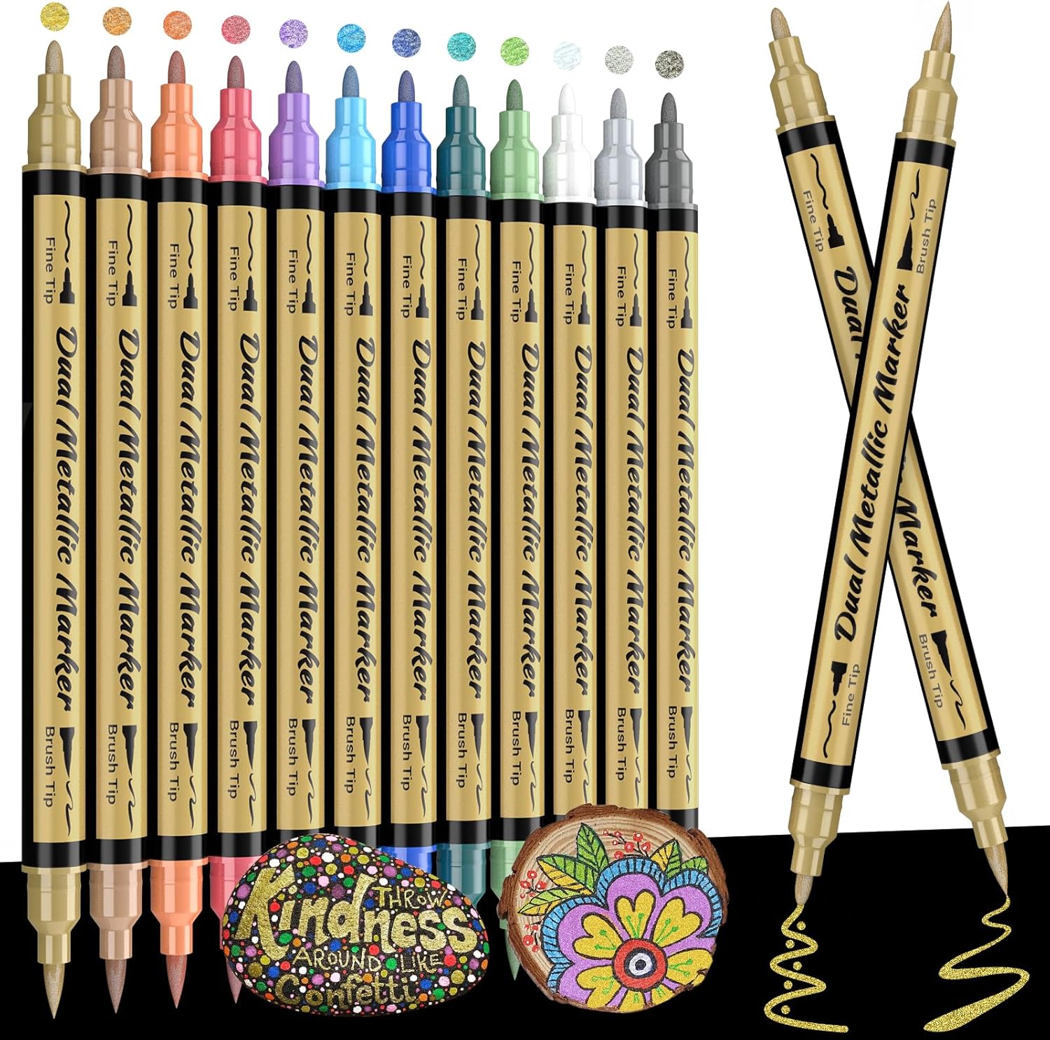 APOGO Metallic Marker Pens - Teenage Girls Gifts, 12 Dual Tip Metallic Paint Pen...